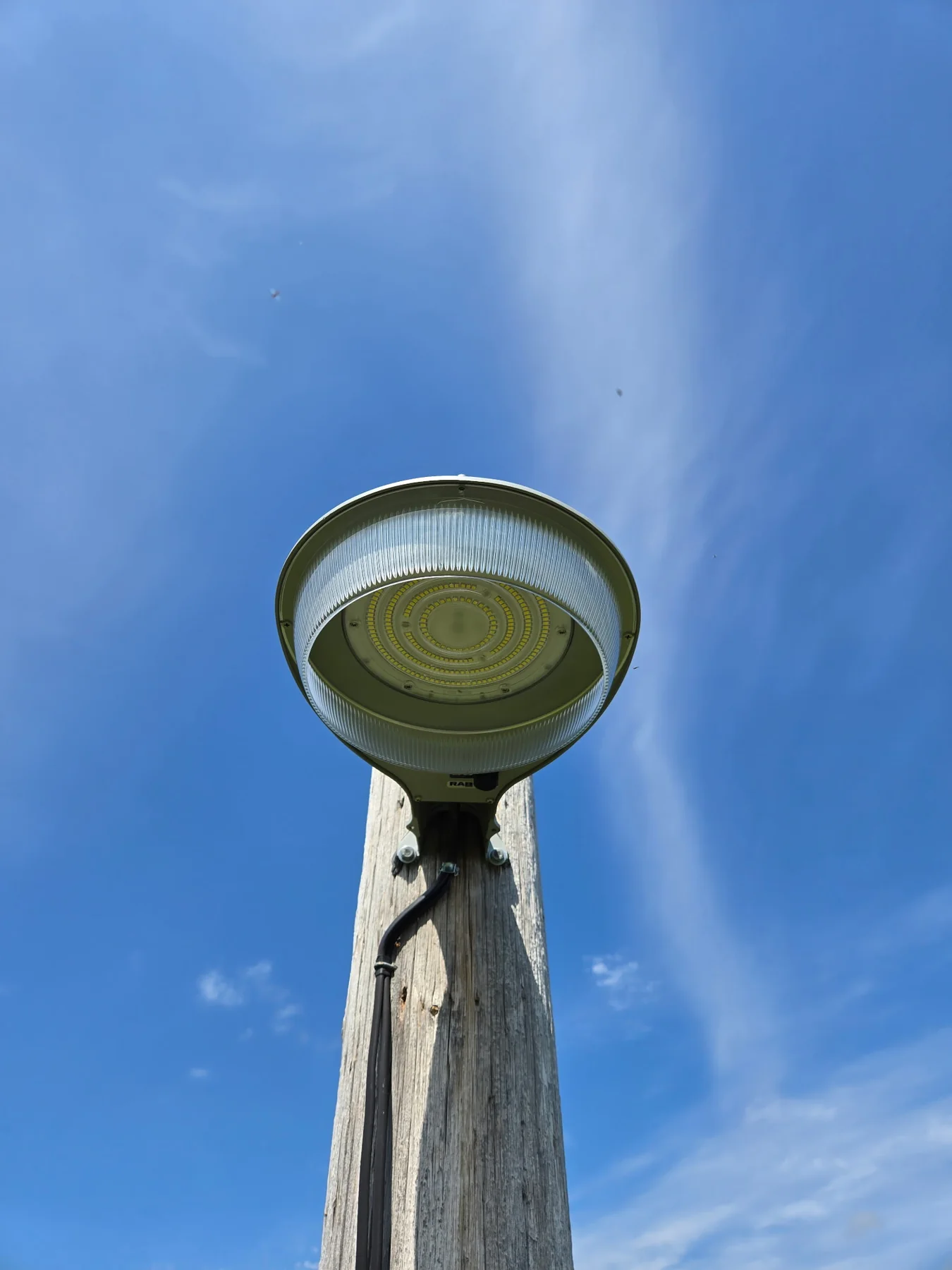 Area light installed on a tall pole at a commercial site